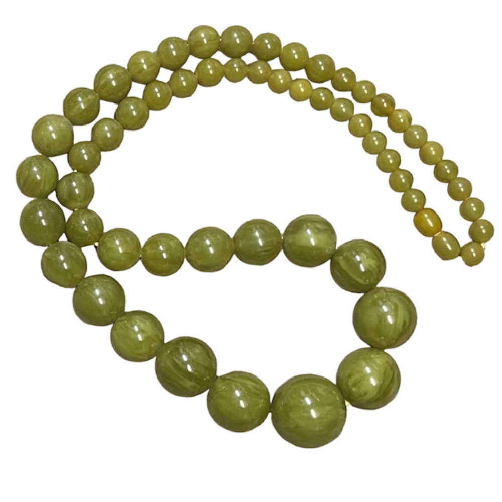 Vintage Green marbled graduated bead ball necklace - Picture 4 of 7